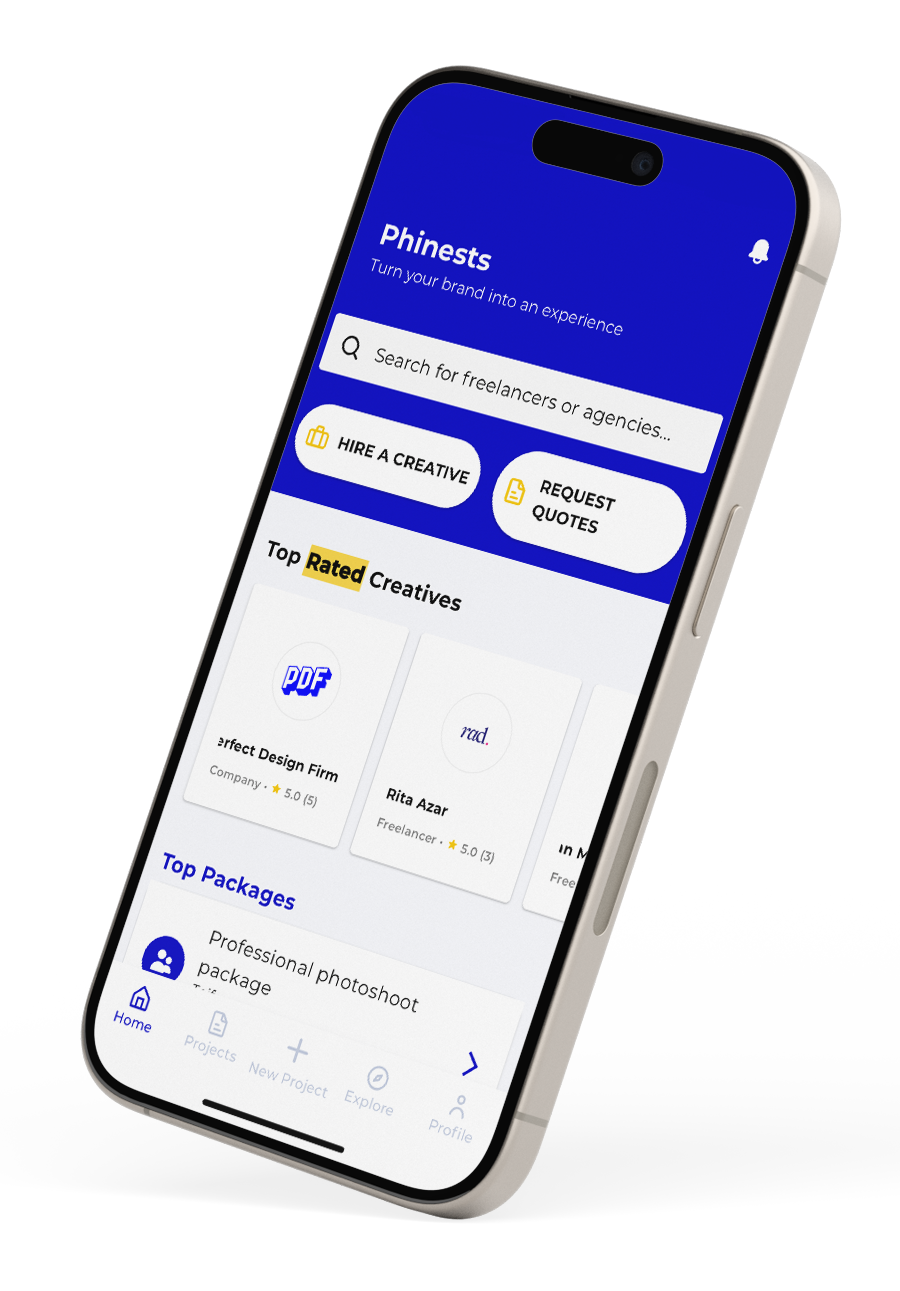 Find and hire freelancers and companies in Kuwait through Phinests - Photography, Graphic Design, Videography, Marketing, Branding, Modeling, and more.